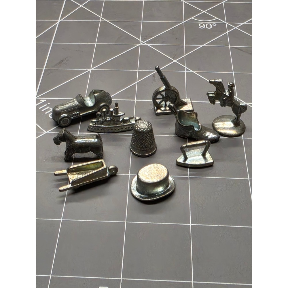 Vintage Monopoly Game Tokens Replacement Metal Pieces Set of 10 Silver Tone